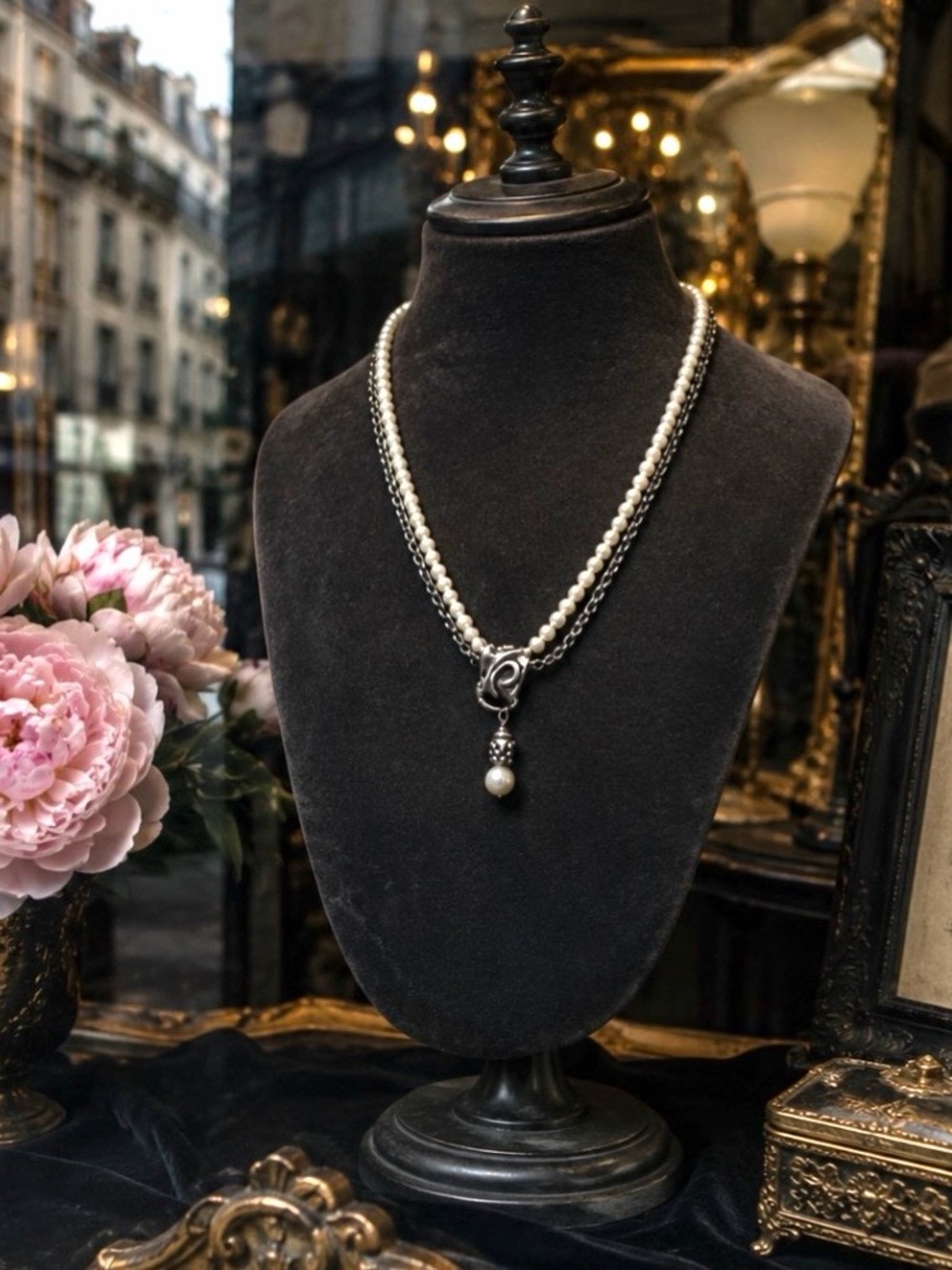 Vintage sterling silver chain & pearl necklace